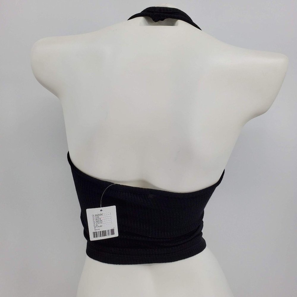 Urban Outfitters Black Ribbed Crop Halter Top - Picture 2 of 4